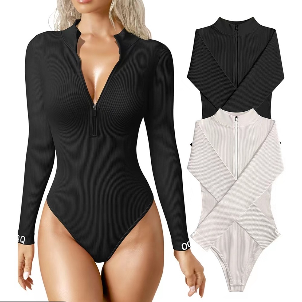 Black and White Fitted Zippered Polo Bodysuit